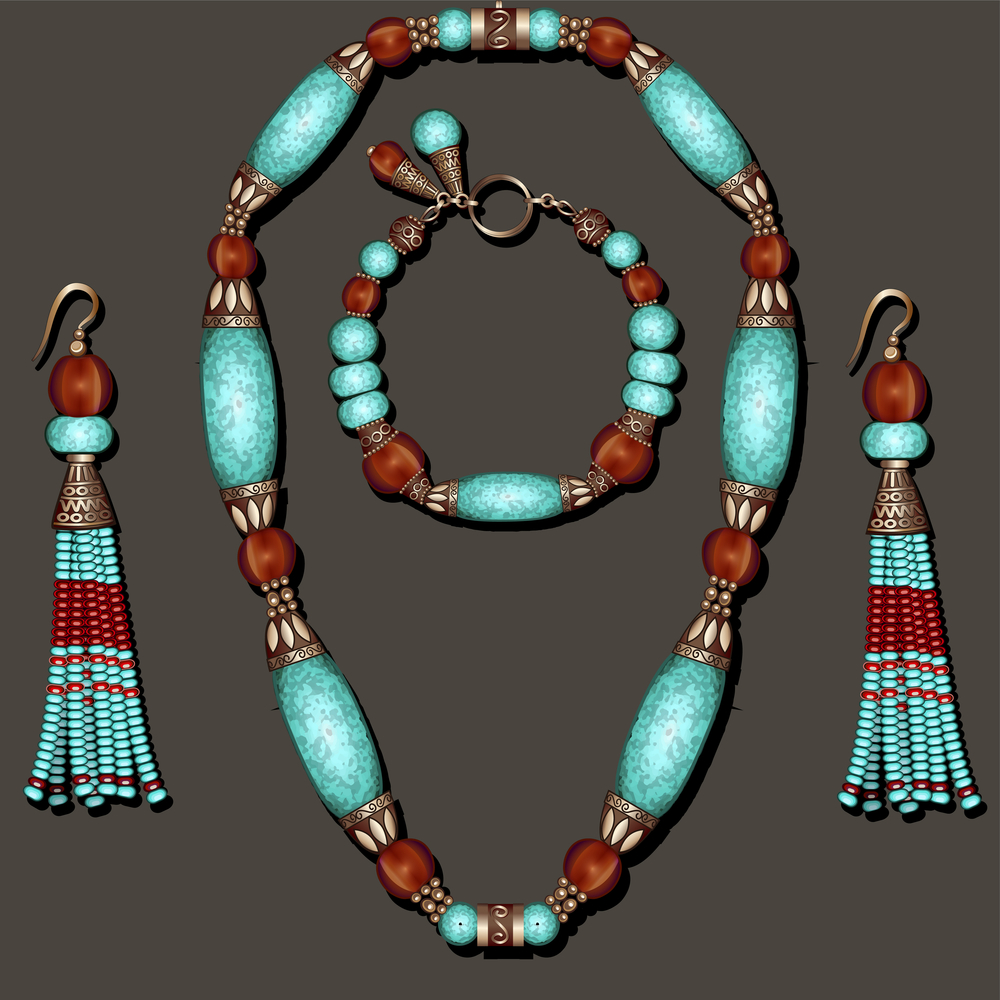 Illustration of jewelry set with turquoise