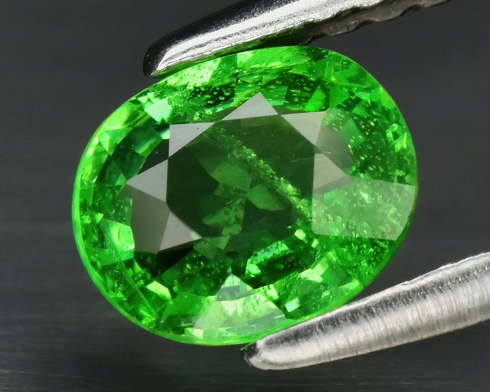 Natural gemstone green tsavorite garnet