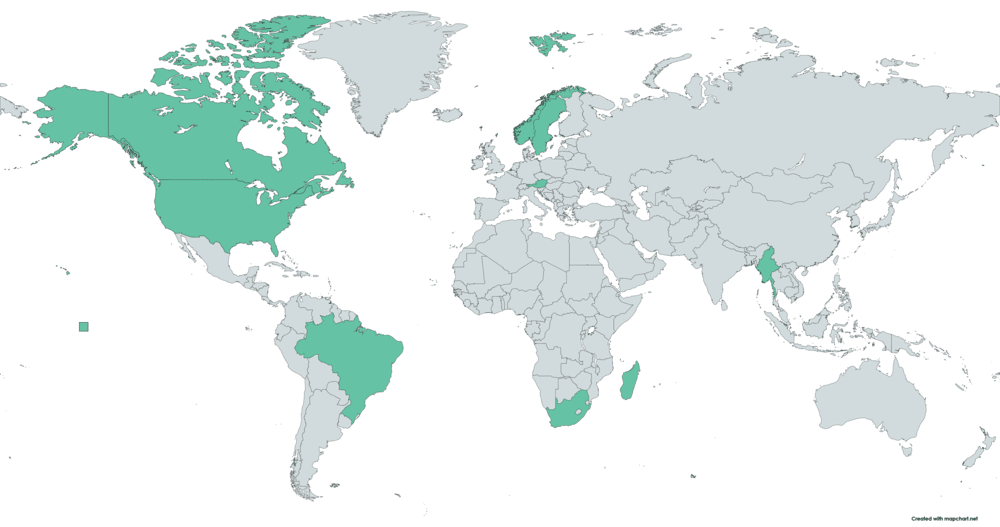 World Map where Albite is Found