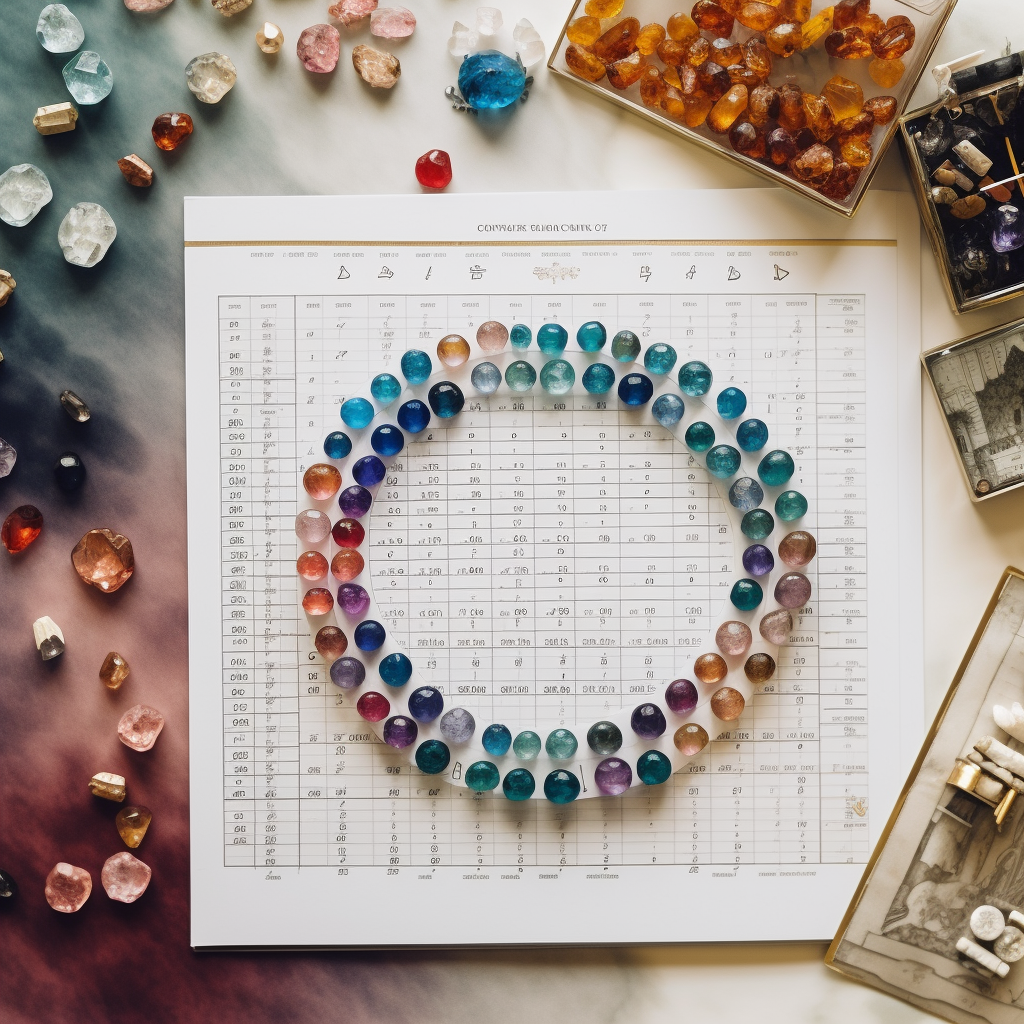 A beautifully arranged flat lay of a traditional and modern birthstone chart