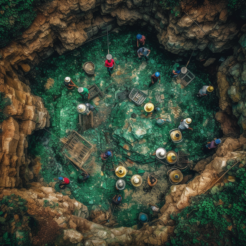 A striking high angle photograph of an open emerald mine in Colombia