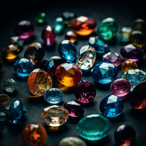 A stunning high quality close up photograph of a diverse collection of colorful birthstones