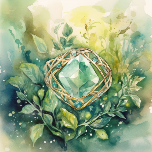 An artistic watercolor painting of a stunning green diamond