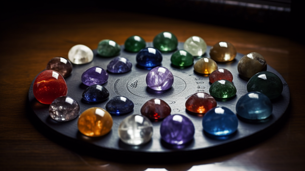 Birthstones and chakra diagram a variety of gemstones aligned with a chakra diagram