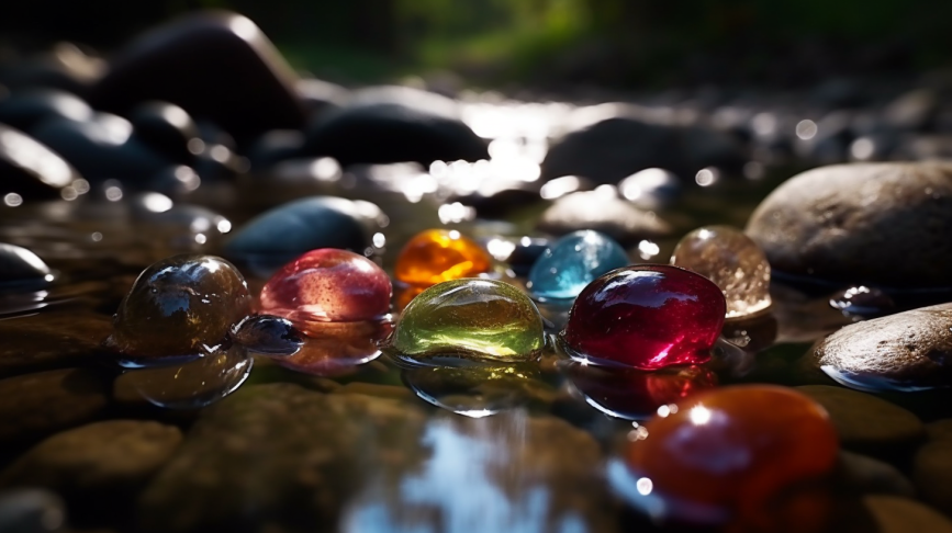 Birthstones in nature a tranquil scene of birthstones placed along a flowing stream
