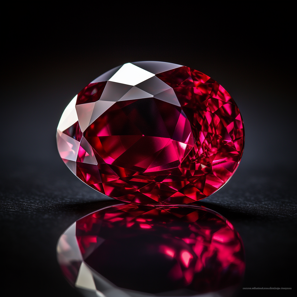 Close up photograph of a stunning pigeon blood red ruby gemstone