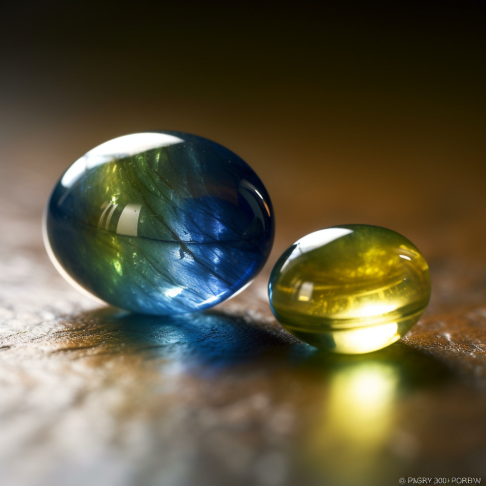 East Asian phenomenal birthstones in natural light Close up of star sapphire and cats eye chrysoberyl reflecting light