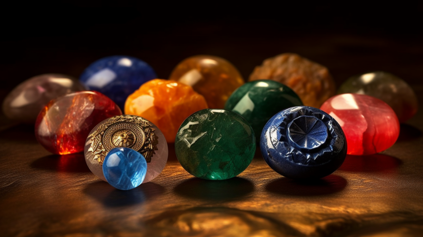 Hindu Navagraha gemstones an arrangement of the nine gemstones representing celestial bodies in Hinduism