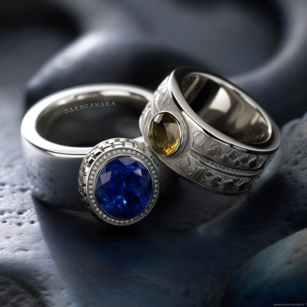 A close up of rings each set with a different modern birthstone Sapphire Lapis Lazuli and Spinel