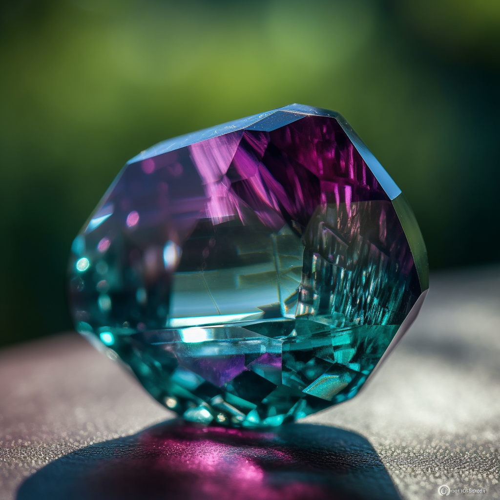 A dramatic macro shot of an alexandrite crystal