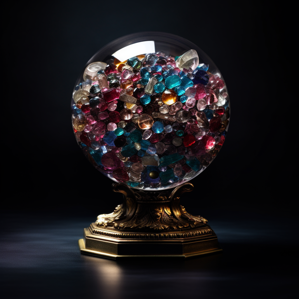 A globe dotted with gemstones signifying the various birthstones across cultures 1