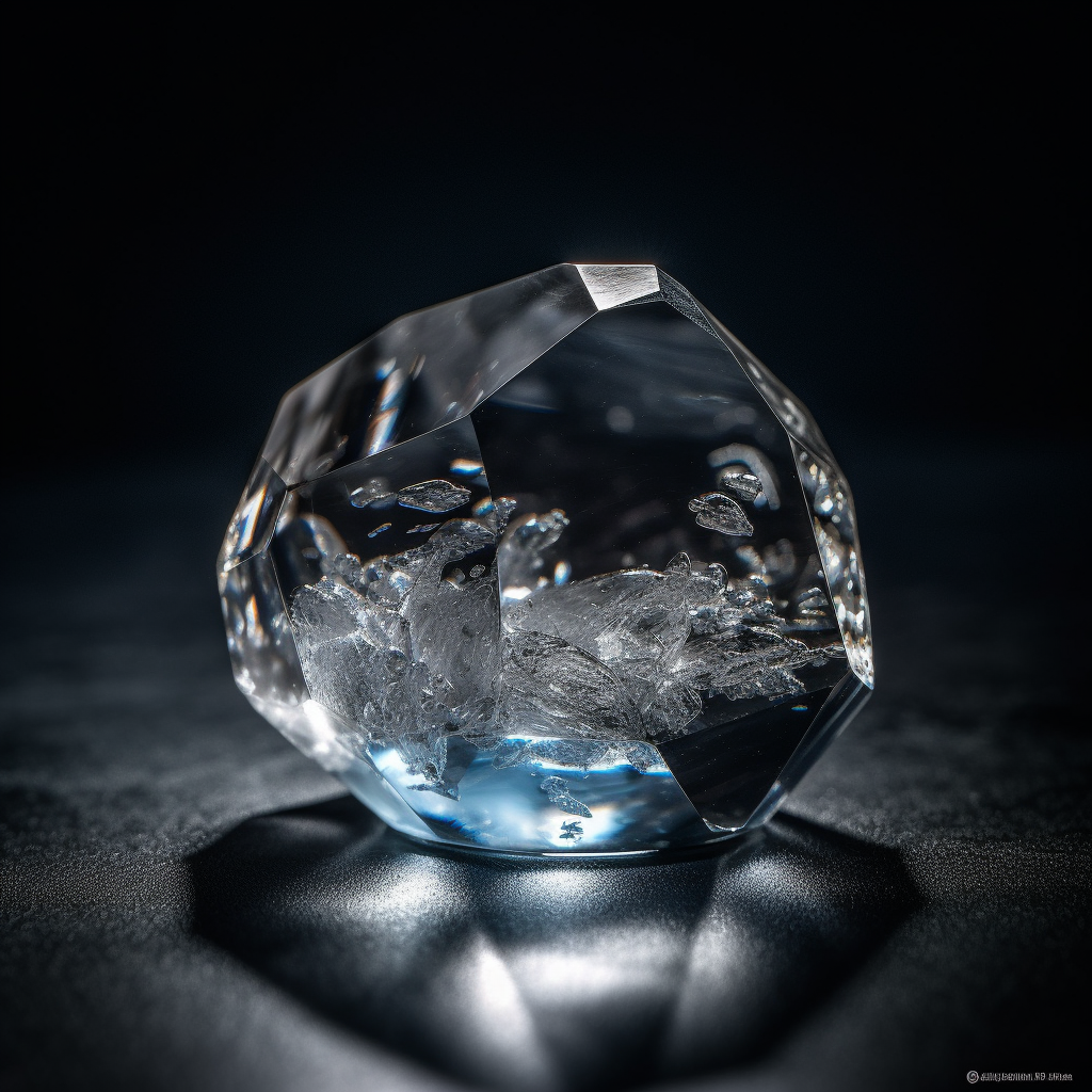 A still life photo of a crystal clear Rock crystal on a pitch black surface