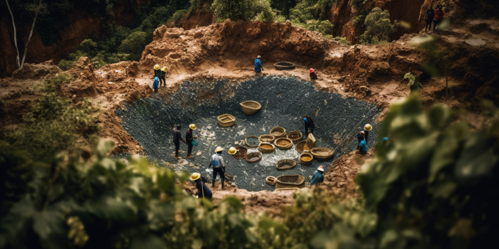 A striking image of a sapphire mine in Sri Lanka illustrating the journey of sapphires from their source