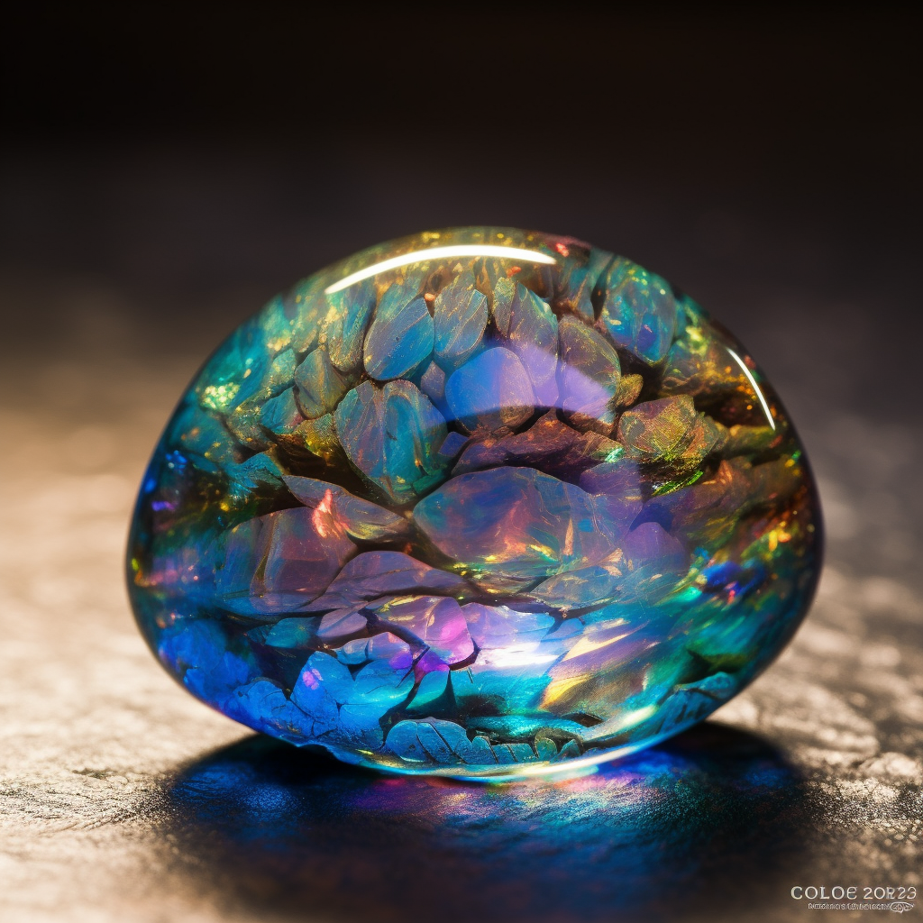 A striking macro photograph of an opal showcasing its unique play of colors