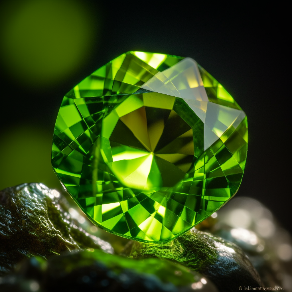A stunning close up photograph of a radiant peridot gemstone