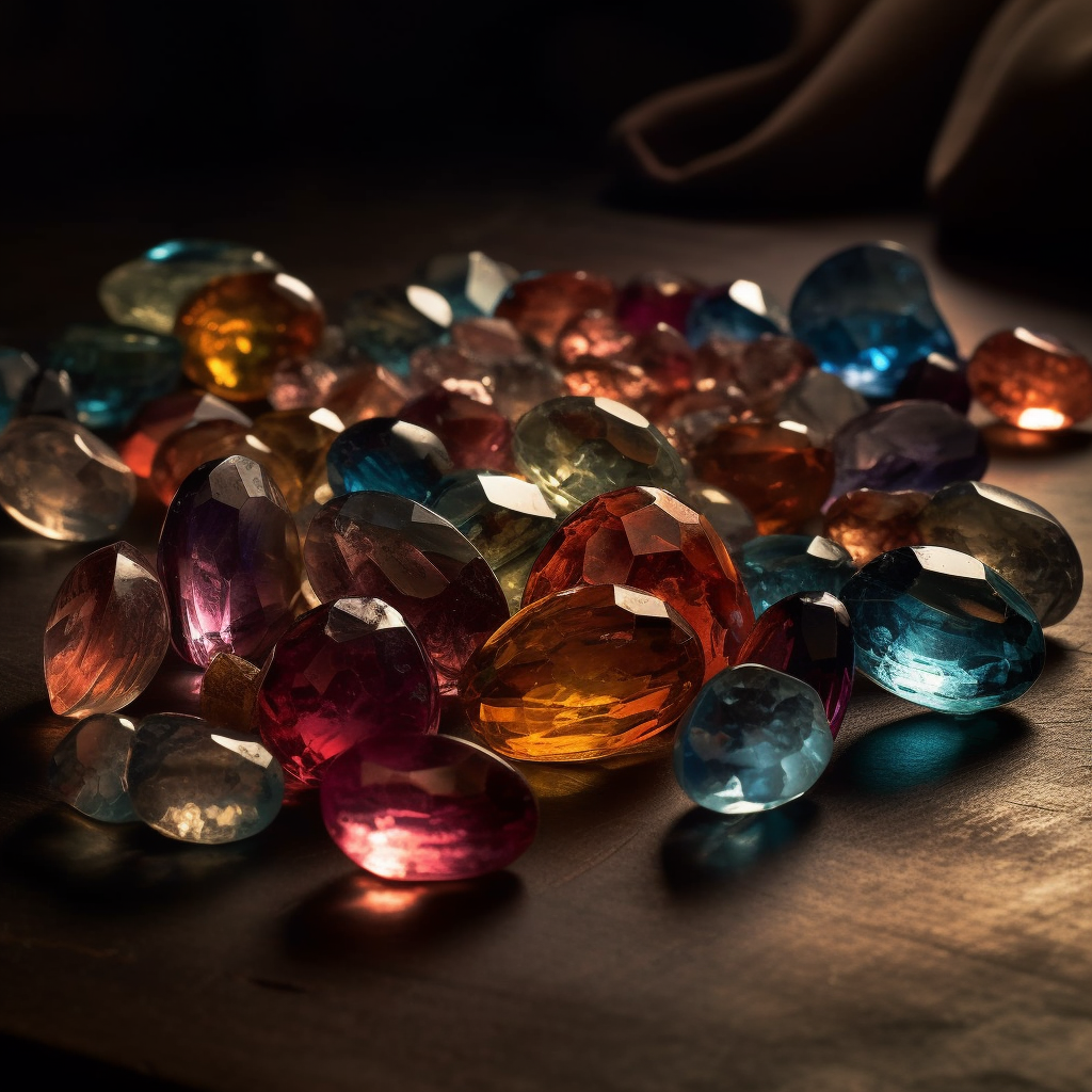 A stunning image of a collection of topaz gemstones exhibiting the full spectrum of topaz colors