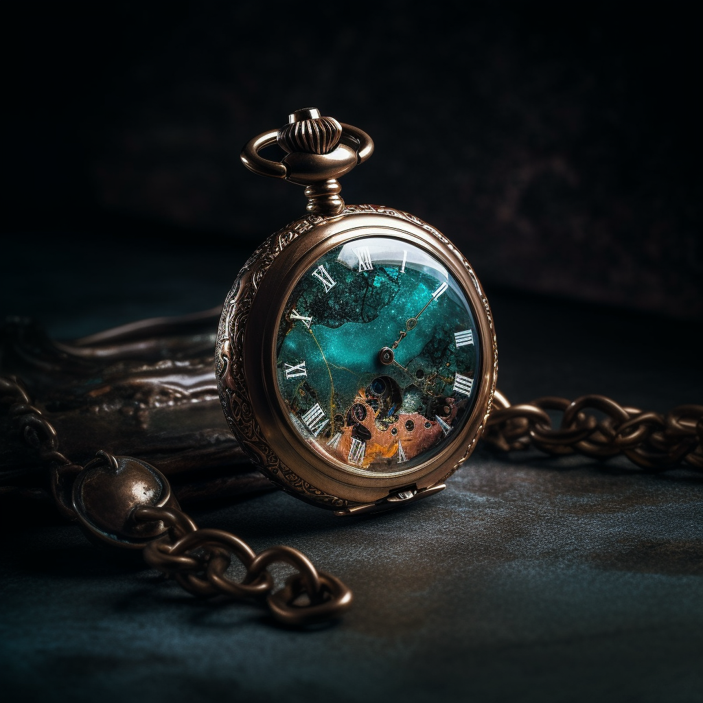 A vintage pocket watch with an opal face symbolizing the passage of time and significance of birthstones