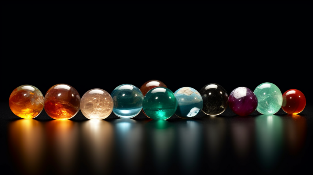 An array of Aries birthstones illuminated to reveal their color spectrum 1