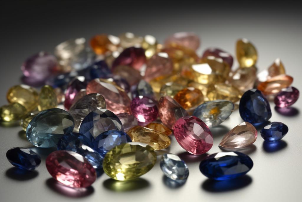 An assortment of sapphires in different colors and shapes known as fancy sapphires