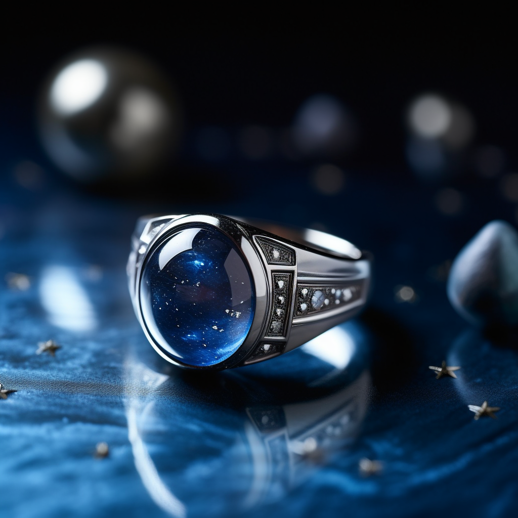 An elegant star sapphire ring resting on a celestial