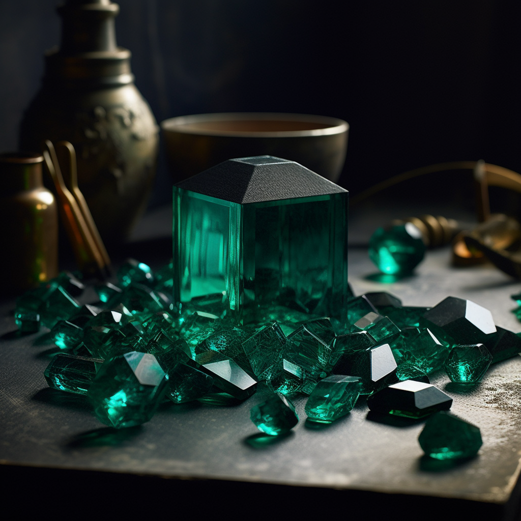 Beautiful still life of lab grown emeralds