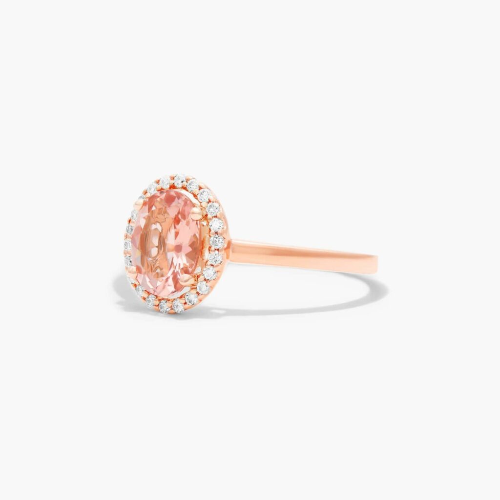 14K Rose Gold Oval Halo Morganite and Diamond Ring