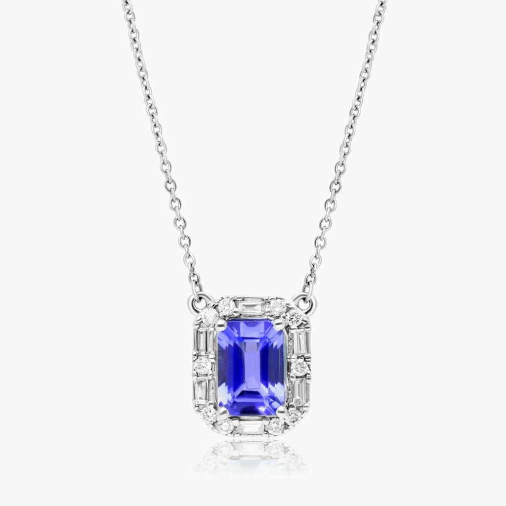14K White Gold Allure Diamond Halo Tanzanite Necklace