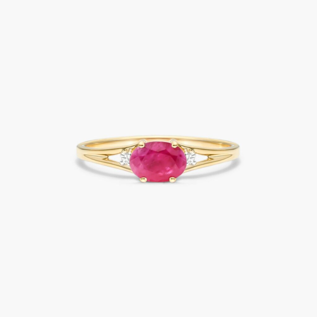 14K Yellow Gold Oval Ruby and Diamond Accent Birthstone Ring