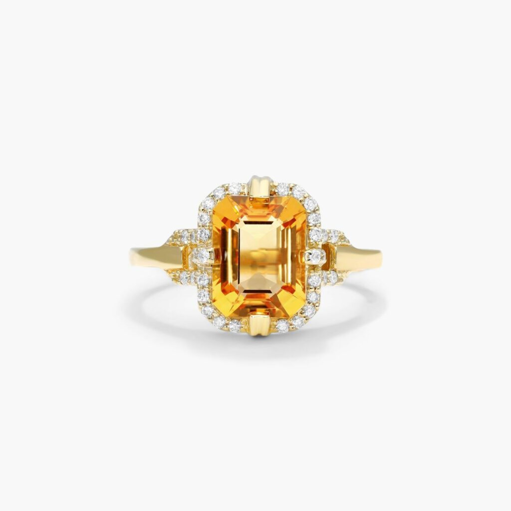 18K Yellow Gold Citrine Diamond Halo Ring