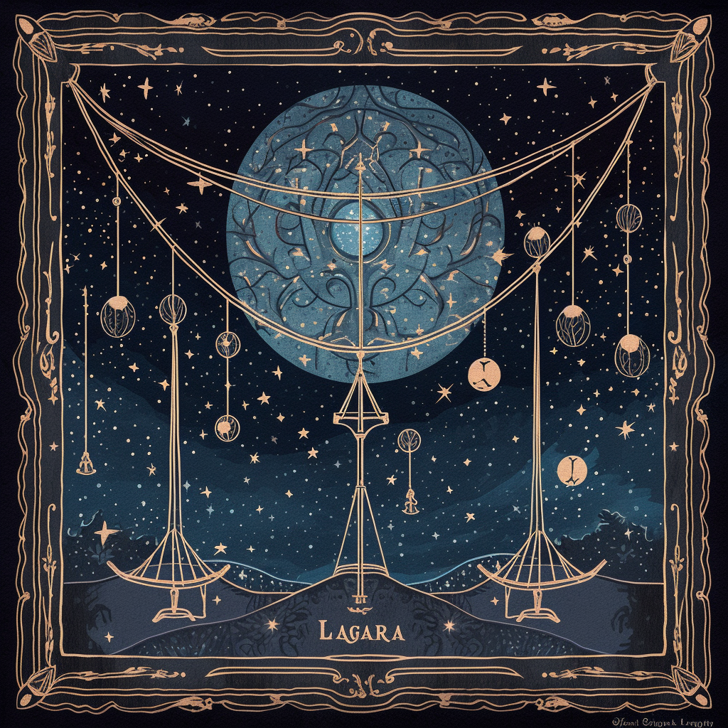A Libra constellation tapestry with a balanced scale symbol
