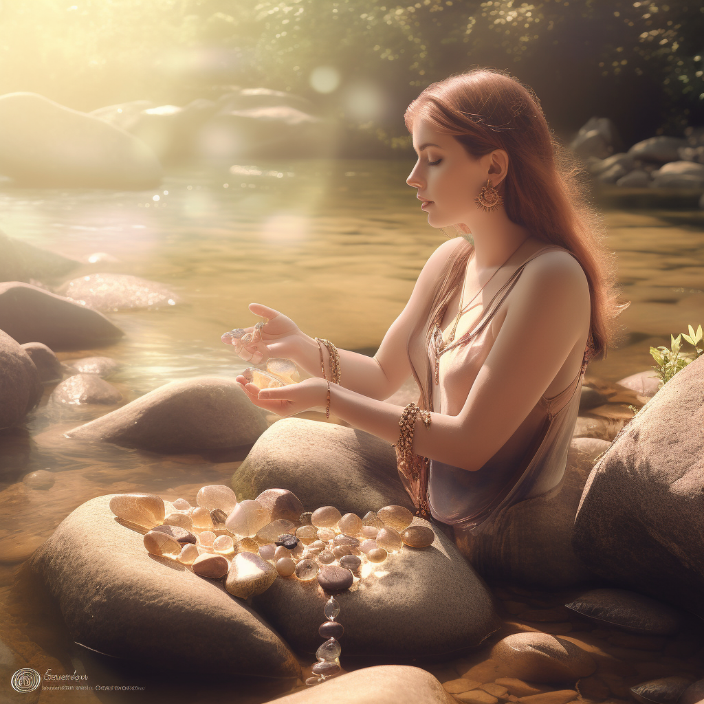 A Pisces individual meditating surrounded by various gemstones