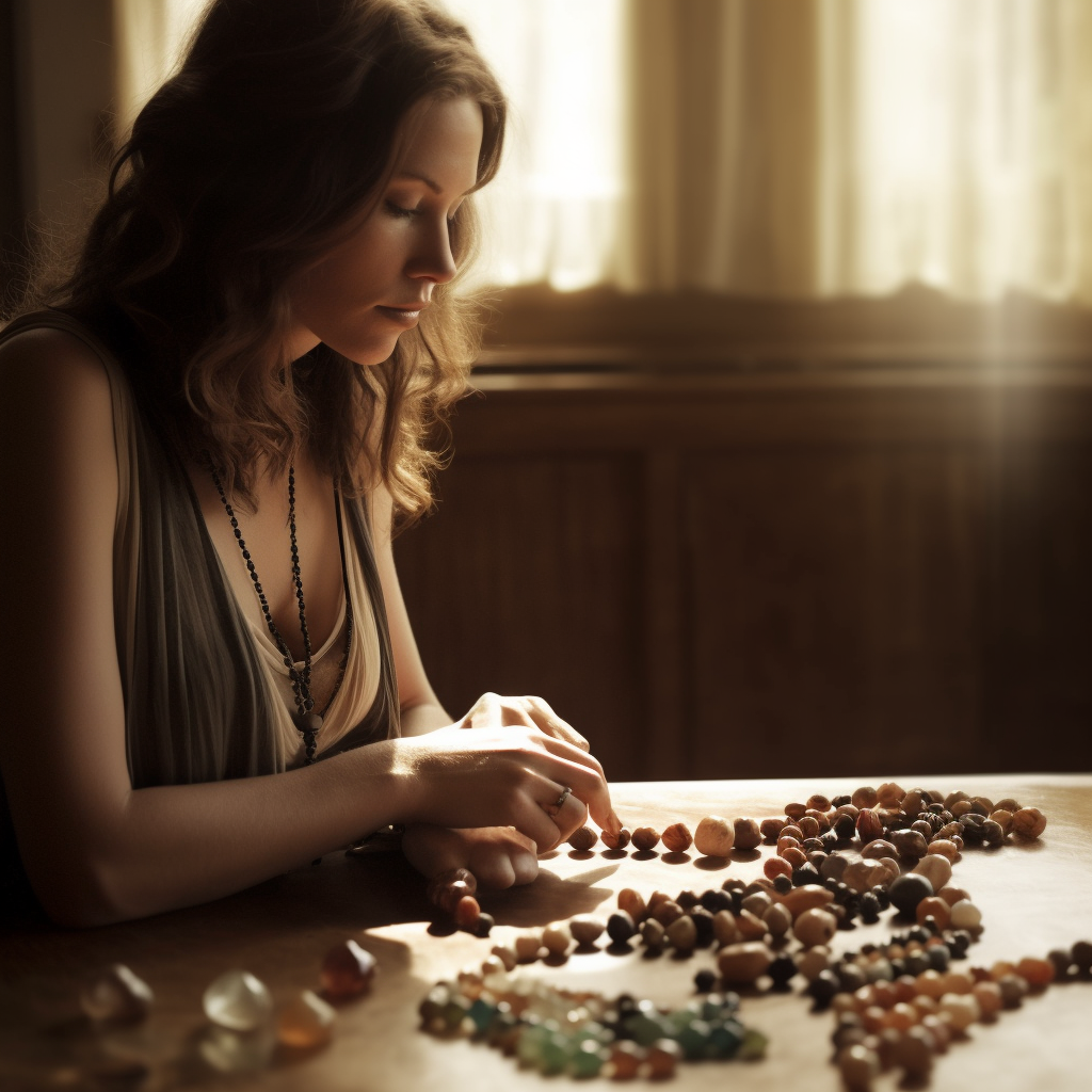 A person meditating with Leo gemstones