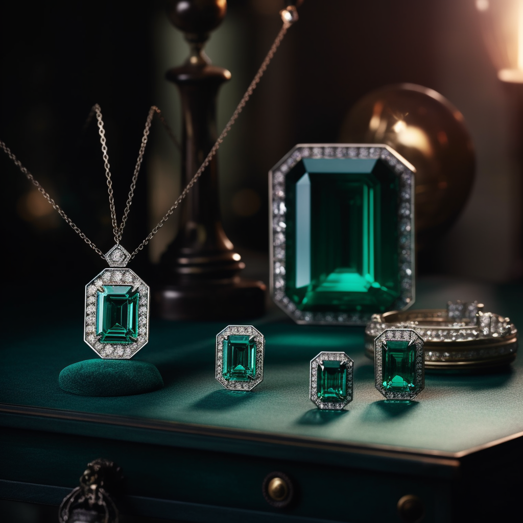 A radiant Emerald gemstone in a luxurious setting