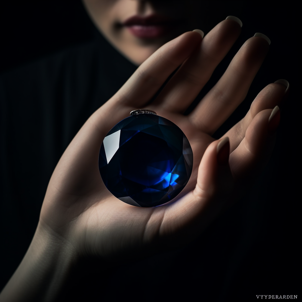 A resplendent blue sapphire held in a womans palm