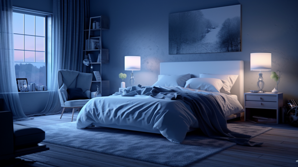 A serene bedroom scene with crystals positioned for optimal sleep benefits