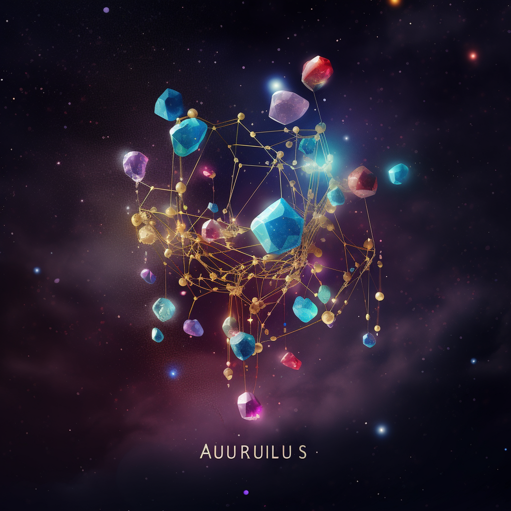 A vibrant depiction of the Aquarius constellation with different Aquarius birthstones
