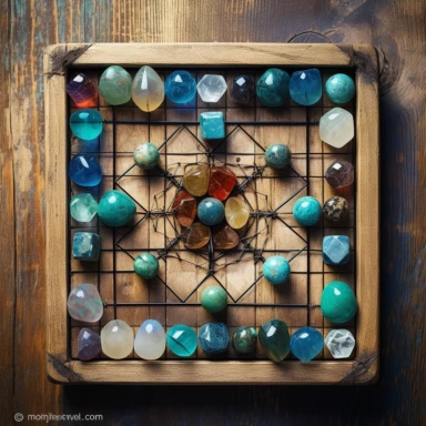 An Aquarius gemstone grid focusing on Symbolism and healing with different birthstones