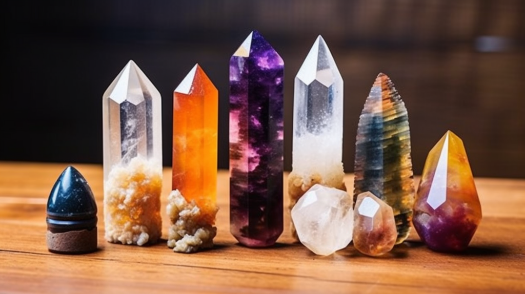 Five featured crystals clear quartz citrine amethyst rose quartz and black tourmaline