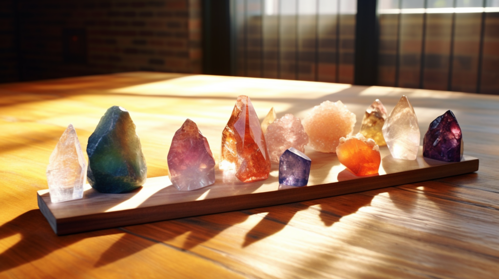 A variety of healing crystals in different shapes and colors 1