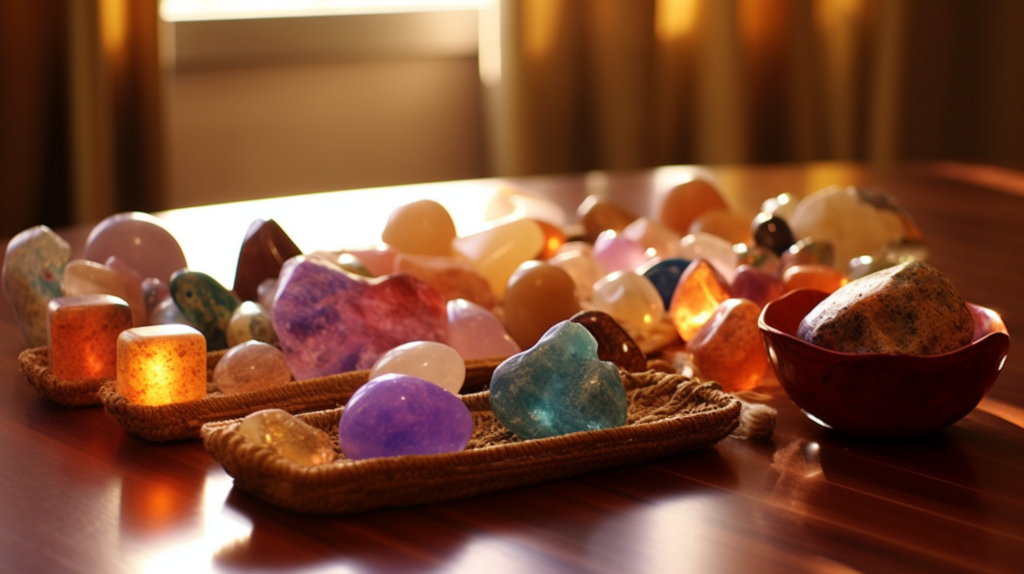 A variety of healing crystals in different shapes and colors 2