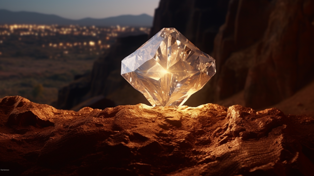 Original uncut Regent Diamond, gleaming amidst the earthy landscape of the Kollur Mine