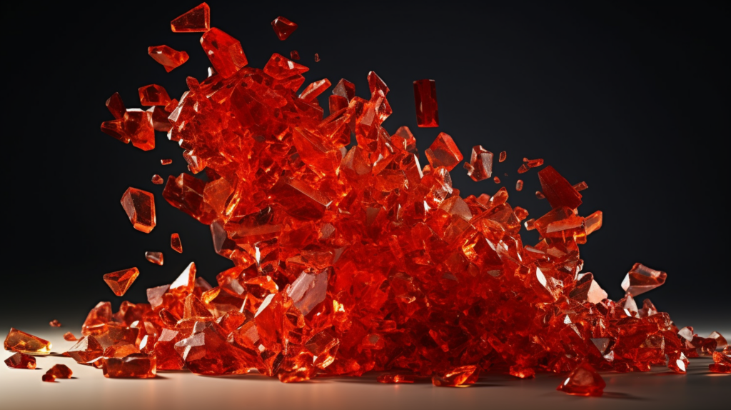 Red Jasper crystal exploding into shards metaphorically representing risks