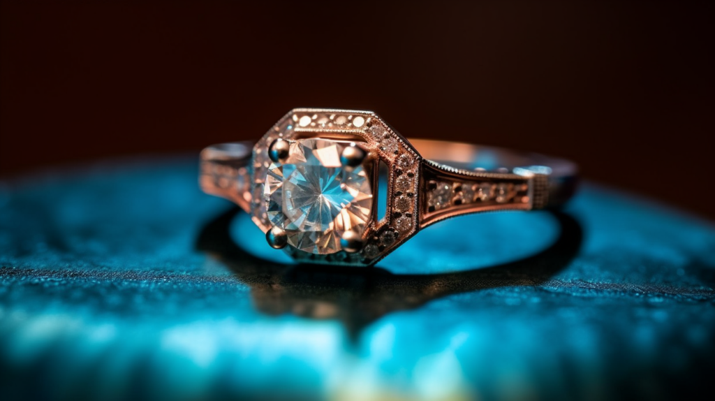 A beautiful engagement ring featuring a color graded gem