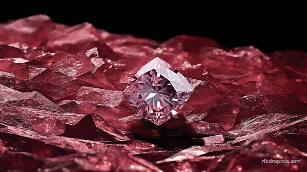 A close up of a rough diamond juxtaposed with the polished Pink Star Diamond
