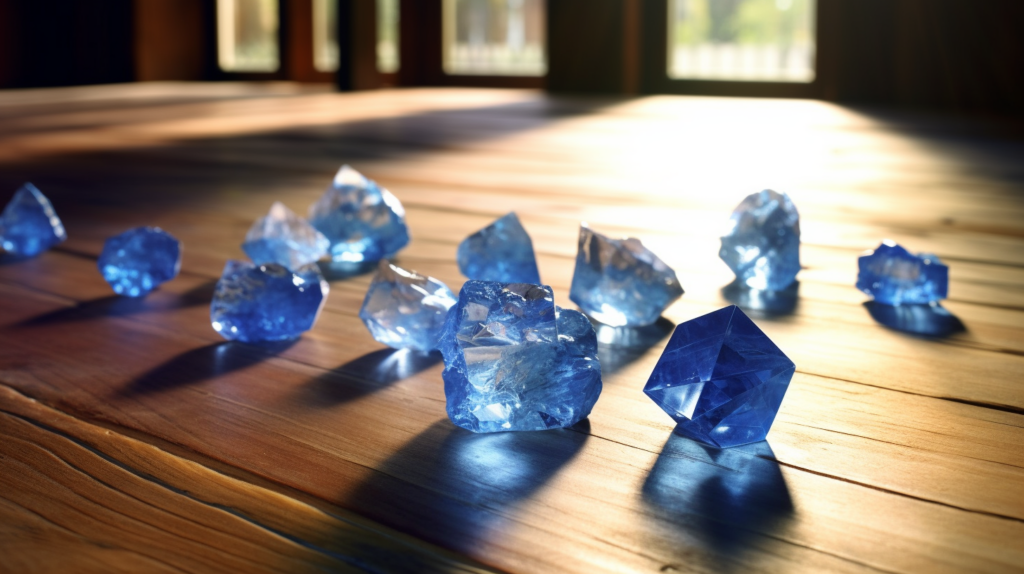 A collection of various blue crystals