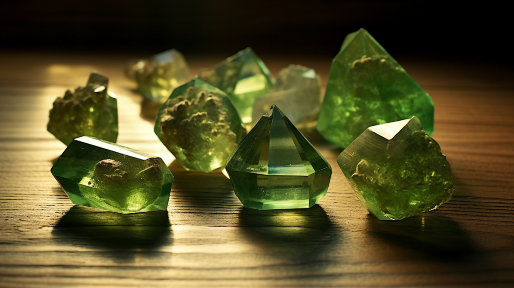 A collection of various green crystals