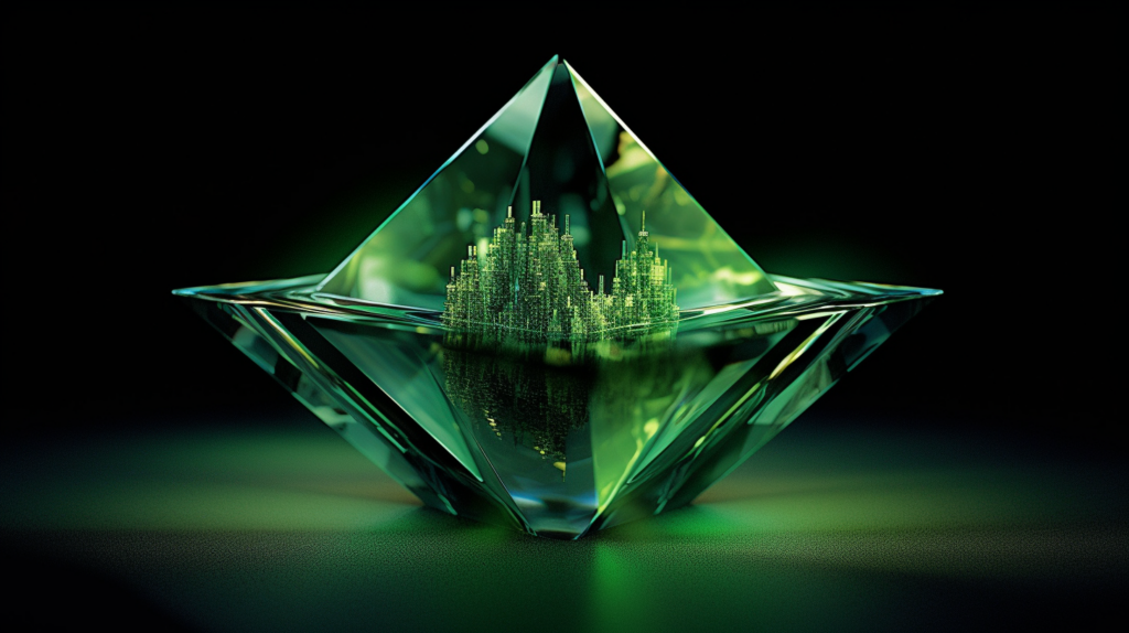 A magnified image of the Dresden Green Diamond, illustrating the impacts of radiation