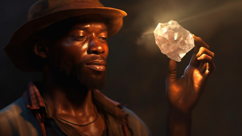 A miner holding the uncut Heart of Eternity Diamond