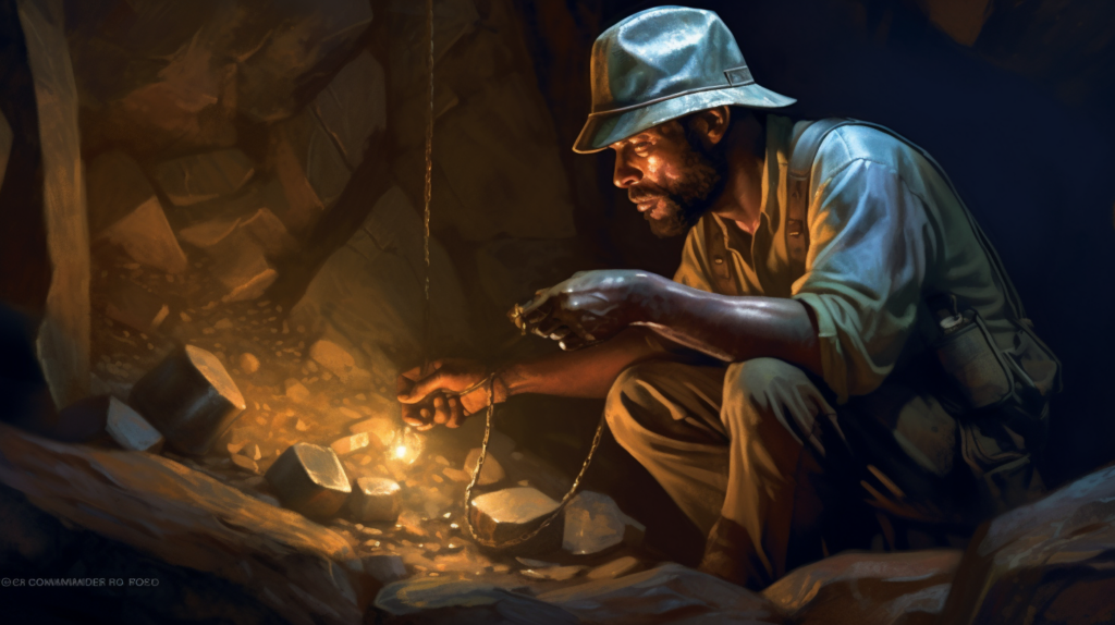 A miner uncovering the Blue Heart Diamond