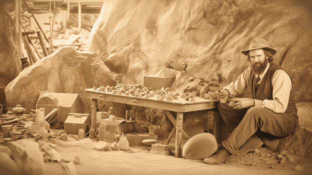 A vintage sepia toned photo of the Premier Mine with Thomas Cullinan